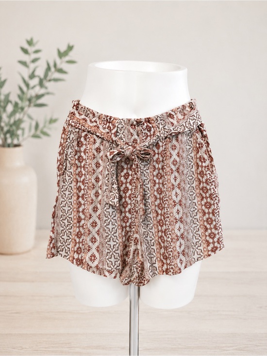 Pink Rose Pants - Pink Rose Size Large Rust & Cream Boho Tie-Waist Shorts With Pockets